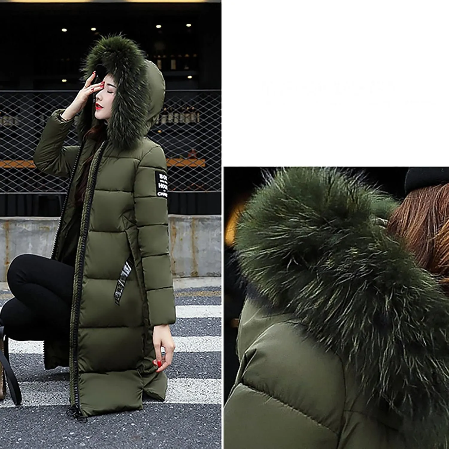 YRAETENM Women's Quilted down Jacket Long Winter Puffer Warm Coat Plus Size Hooded Thicken Parka Jackets Outwear with Pockets