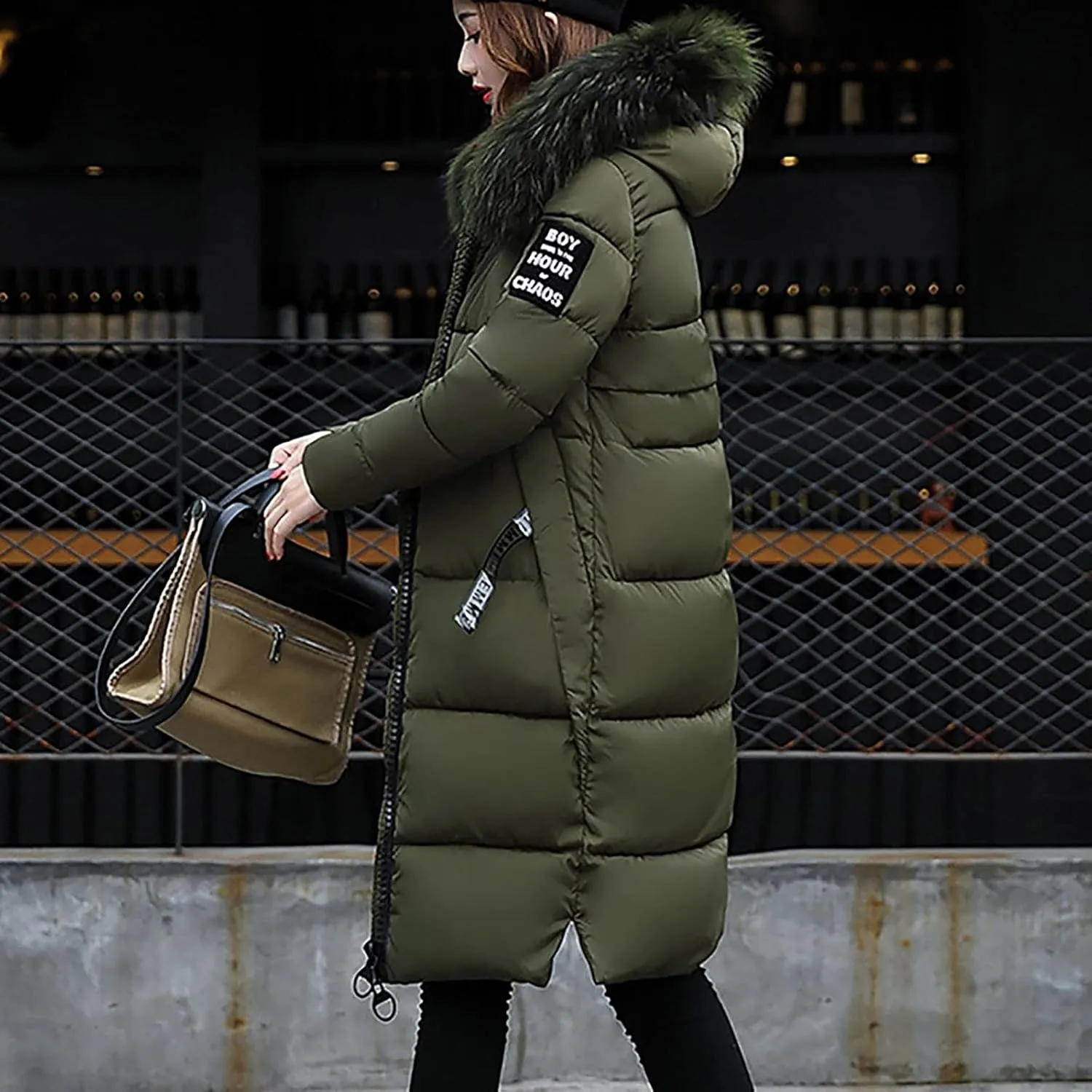 YRAETENM Women's Quilted down Jacket Long Winter Puffer Warm Coat Plus Size Hooded Thicken Parka Jackets Outwear with Pockets