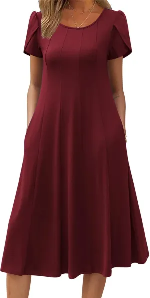 Zeagoo Womens Casual Dresses for Summer Short Sleeve Flare Midi Dress Loose Flowy Beach Sundress