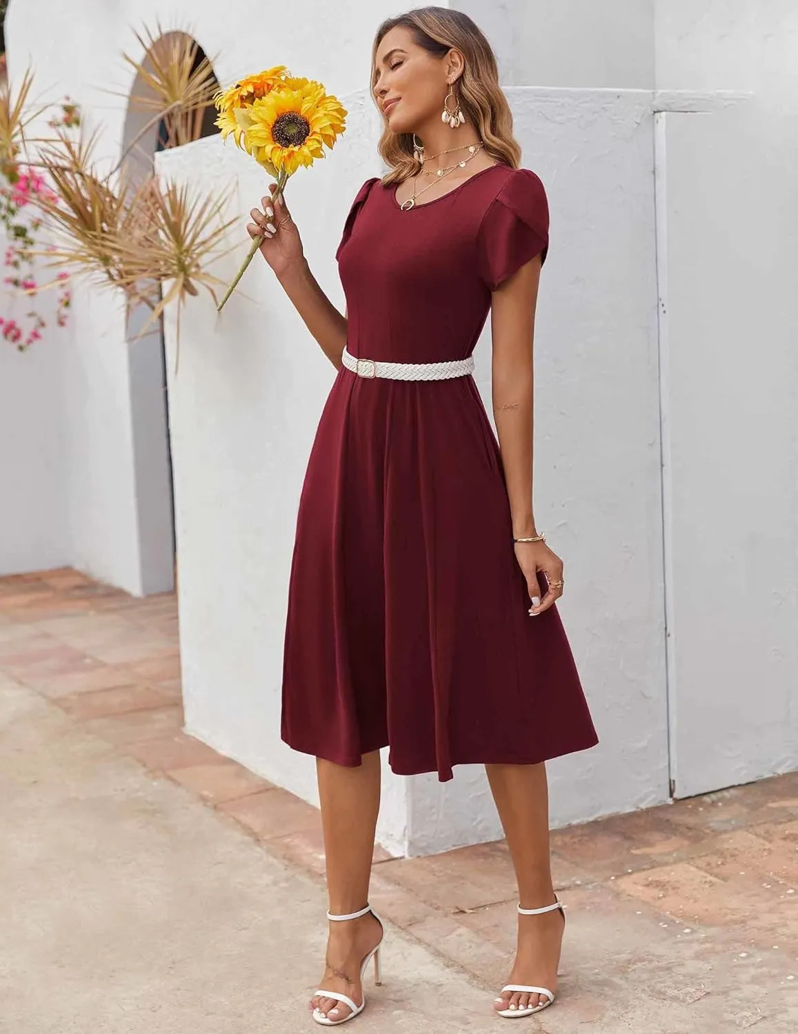 Zeagoo Womens Casual Dresses for Summer Short Sleeve Flare Midi Dress Loose Flowy Beach Sundress