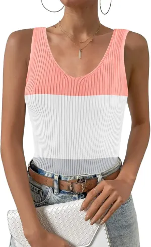 Zeagoo Womens Ribbed Tank Tops 2024 V Neck Slim Fit Knit Sleeveless Shirts Casual Basic Tee