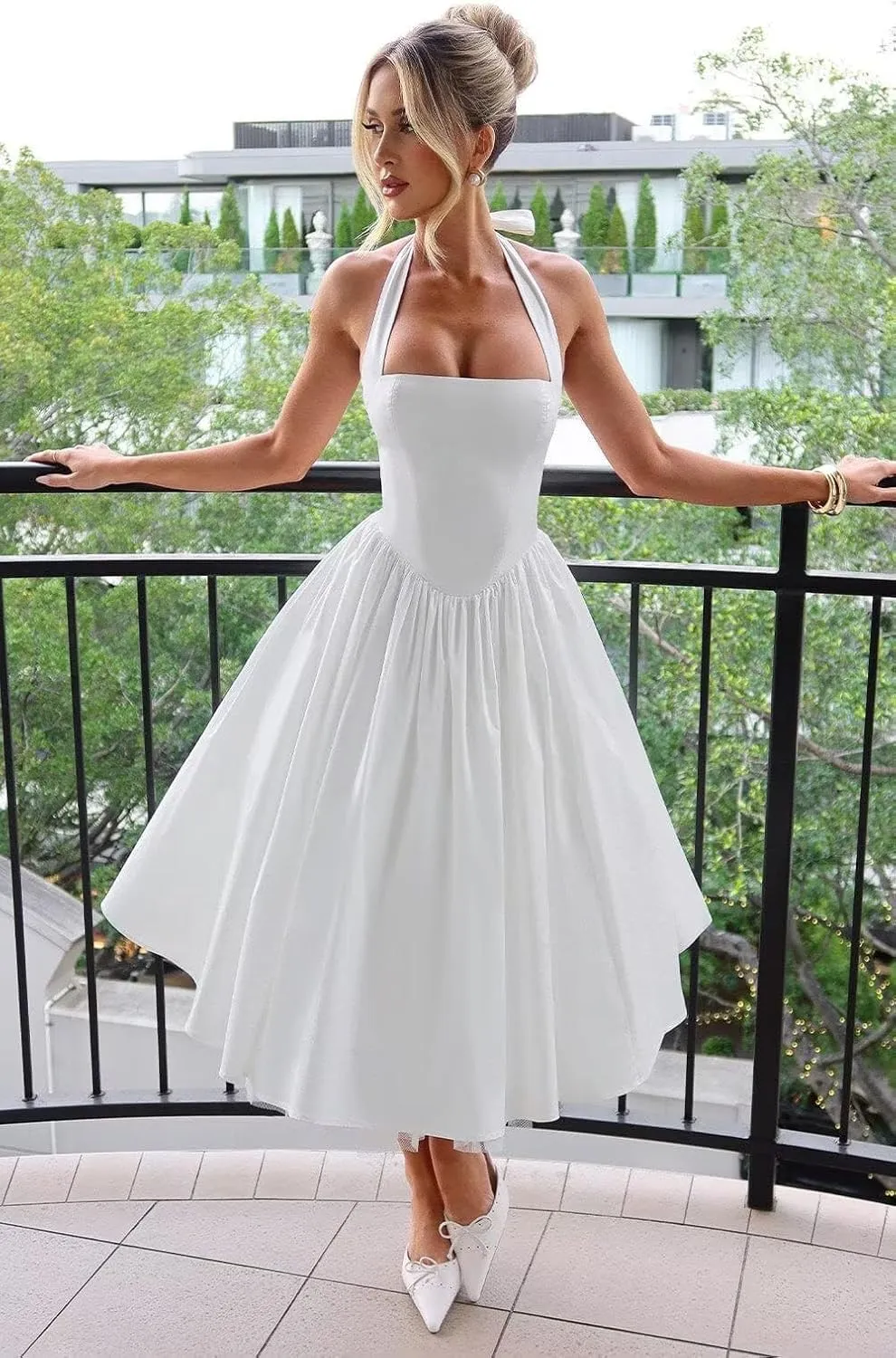 Zepumen Womens Halter Satin Prom Dresses 2025 Tea Length Ball Gowns A-Line Formal Evening Party Gowns