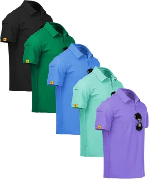 ZITY 5 Pack Mens Polo Shirt Short Sleeve Sports Golf Tennis T-Shirt Moisture-Wicking Summer Shirts