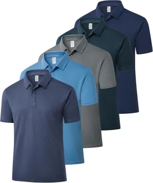 ZITY 5 Pack Mens Polo Shirts Short Sleeve Casual Performance Moisture Wicking Golf Shirt